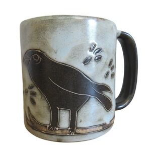 Mara Mexico Studio Pottery Black Ravens Sgraffito Stoneware Coffee Mug  16oz